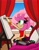 Size: 1583x2048 | Tagged: safe, artist:kittytale, amy rose, hedgehog, 2026, brush, clothes, couch, curtain, daytime, drawing, easel, female, holding something, painting, sitting, smile, solo, tree, window