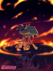 Size: 768x1024 | Tagged: safe, artist:cass_terra_22, blaze the cat, silver the hedgehog, cat, hedgehog, 2024, blaze x silver, building, dancing, duo, female, fire, holding hands, male, reflection, shipping, smile, straight