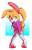 Size: 1704x2668 | Tagged: safe, artist:pantyranger, bunnie rabbot, rabbit, 2026, bending over, clothes, cybernetic, cyborg, female, gradient background, hoodie, looking at viewer, mouth open, outline, semi-transparent background, solo, white outline