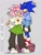 Size: 962x1274 | Tagged: safe, artist:kobuvox, amy rose, sonic the hedgehog, amy x sonic, clothes, duo, grey background, hand on hip, shipping, shoes, simple background, skirt