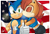 Size: 1700x1145 | Tagged: safe, artist:therenegayde, sally acorn, sonic the hedgehog, chipmunk, hedgehog, 2015, 4th of july, american flag, archie sonic the hedgehog, country flag, duo, female, fireworks, holding something, hugging, kiss, kiss on cheek, looking at viewer, male, sally x sonic, sally's ringblader outfit, shipping, smile, smiling at viewer, straight, thumbs up
