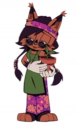 Size: 983x1607 | Tagged: safe, artist:jadepesky, nicole the hololynx, lynx, the murder of sonic the hedgehog, 2025, alternate outfit, clothes, female, fully clothed, holding something, plant, plant pot, simple background, solo, sprite, white background