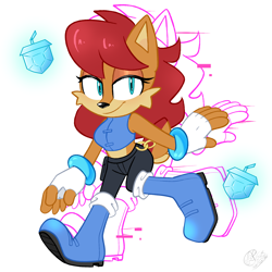 Size: 2000x2000 | Tagged: safe, artist:yoshiyoshi700, sally acorn, chipmunk, sonic frontiers, 2025, acorn (symbol), female, looking at viewer, running, sally's ringblader outfit, simple background, solo, white background