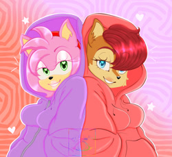 Size: 933x856 | Tagged: safe, artist:shqnnyhere, amy rose, sally acorn, hoodie