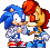 Size: 9360x8944 | Tagged: safe, artist:modgen team, artist:speedpixelartist1995, sally acorn, sonic the hedgehog, chipmunk, hedgehog, 2026, duo, eyes closed, female, kiss, male, pixel art, redraw, sally x sonic, sally's ringblader outfit, shipping, simple background, straight, surprised, transparent background