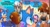Size: 1375x750 | Tagged: safe, artist:garabak0, rosie woodchuck, sally acorn, sonic the hedgehog, chipmunk, hedgehog, 2023, alternate universe, blushing, comic, dialogue, english text, greeting, heart, looking at each other, looking at them, male, sally x sonic, shipping, sparkles, speech bubble, straight, trio, watermark, woodchuck