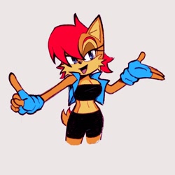 Size: 2048x2048 | Tagged: safe, artist:01lev04, sally acorn, chipmunk, 2025, clothes, female, looking at viewer, open smile, pose, redesign, simple background, smile, solo, standing