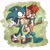 Size: 2048x2048 | Tagged: safe, artist:jadepesky, nicole the handheld, sally acorn, sonic the hedgehog, chipmunk, hedgehog, 2023, abstract background, duo, female, grin, holding something, looking at something, male, sally x sonic, sally's vest and boots, shipping, smile, straight, treads, walking