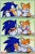 Size: 1070x1611 | Tagged: safe, artist:minwabu, miles "tails" prower, sonic the hedgehog, fox, hedgehog, burger, chair, comic, duo, eating, english text, food, frown, holding something, licking, male, mouth open, one eye closed, sitting, table, tongue out