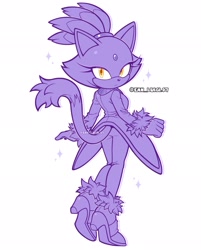Size: 1645x2048 | Tagged: safe, artist:enn_luigi07, blaze the cat, cat, female, frown, looking back, outline, simple background, solo, watermark, white background, white outline