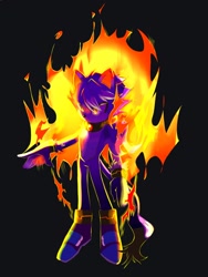 Size: 1536x2048 | Tagged: safe, artist:sora_drawing_0, oc, oc:light the cat (sora drawing 0), cat, 2023, backlighting, black background, dark, english text, fankid, fire, flame, looking offscreen, male, oc only, parent:blaze, parent:silver, parents:silvaze, pose, simple background, sketch, solo, standing