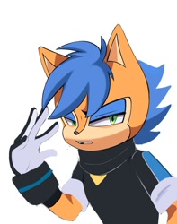 Size: 1089x1385 | Tagged: safe, artist:sora_drawing_0, oc, oc:nimble acorn (sora drawing 0), chipmunk, 2022, clothes, fully clothed, looking at viewer, male, parent:sally, parent:sonic, parents:sonally, pose, shirt, simple background, sketch, solo, white background