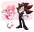 Size: 2000x1888 | Tagged: safe, artist:inked_whimsy, amy rose, shadow the hedgehog, hedgehog, 2026, abstract background, amy x shadow, arm behind back, clothes, coffee, dress, drink, duo, eye clipping through hair, female, food, fully clothed, holding something, looking at viewer, male, mouth open, open smile, outline, pants, plate, polka-dots background, pudding, shipping, shirt, smile, smiling at viewer, straight, waiter, waitress, white outline