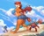 Size: 4096x3325 | Tagged: suggestive, artist:azul35art, sally acorn, sonic the hedgehog, chipmunk, hedgehog, 2026, badnik, beach, bikini top, busty sally, clothes, crabmeat, daytime, female, male, panicking, robot, running, short shorts, trio
