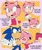 Size: 3000x3600 | Tagged: safe, artist:twistedsquid, amy rose, sonic the hedgehog, checkered background, clenched teeth, crying, dialogue, duo, hugging, outline, speech bubble, sweatdrop, tears of happiness