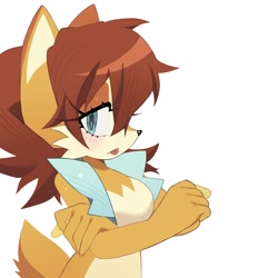 Size: 2048x2048 | Tagged: safe, artist:candleyy, sally acorn, chipmunk, 2026, female, looking at viewer, sally's vest and boots, simple background, solo, standing, tongue out, white background