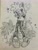 Size: 1560x2048 | Tagged: safe, artist:yuxiel566, tangle the lemur, lemur, 2025, chest fluff, greyscale, hands behind back, line art, monochrome, mouth open, sketch, smile, solo, sparkles, spot color, standing, traditional media