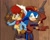 Size: 1200x958 | Tagged: safe, artist:azul35art, sally acorn, sonic the hedgehog, chipmunk, hedgehog, 2025, archie sonic the hedgehog, clothes, cowboy hat, cowboy outfit, duo, english text, female, grin, gun, hat, holding something, looking at viewer, male, open smile, pose, revolver, sally x sonic, sheriff outfit, sheriff star, shipping, shirt, skirt, smile, smiling at viewer, straight, vest, weapon