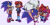 Size: 2048x1022 | Tagged: safe, artist:galacticghoste, sally acorn, sonic the hedgehog, chipmunk, hedgehog, 2025, duo, female, gender swap, grin, hands on hips, lesbian, looking at viewer, looking offscreen, pointing, purple background, sally x sonic, shipping, simple background, smile, smiling at viewer, standing, stretching