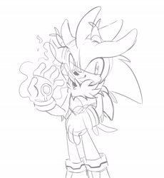 Size: 1872x2039 | Tagged: safe, artist:justashedd, silver the hedgehog, 2026, cute, line art, male, monochrome, psychokinesis, silvabetes, simple background, solo, standing, white background