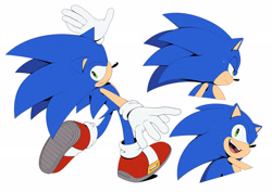 Size: 2048x1454 | Tagged: safe, artist:thatbirdguy_, sonic the hedgehog, 2026, arms out, flat colors, frown, male, mouth open, running, simple background, smile, solo, treads, white background