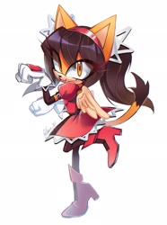 Size: 1527x2048 | Tagged: safe, artist:haako_060, honey the cat, 2026, eye clipping through hair, eyelashes, female, looking at viewer, mouth open, open smile, paw pose, posing, simple background, smile, solo, standing, standing on one leg, white background