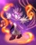 Size: 1638x2047 | Tagged: safe, artist:theglitched0wl, blaze the cat, cat, 2026, arms out, eyelashes, female, fire, flame, galaxy background, holding something, mouth open, musical note, smile, solo, standing, whiskers