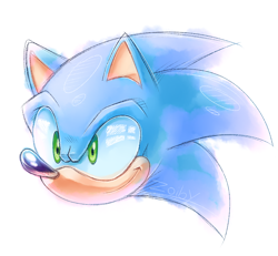 Size: 904x834 | Tagged: safe, artist:zoiby, sonic the hedgehog, 2019, head only, looking offscreen, signature, simple background, smile, solo, white background