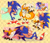 Size: 966x827 | Tagged: safe, artist:plaguedogs123, miles "tails" prower, sonic the hedgehog, fox, hedgehog, 2026, duo, emanata, eyes closed, fur markings, gloves, male, shoes, sleeping, smile, thumbs up, zzz