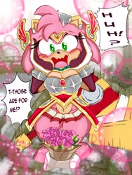Size: 2304x3072 | Tagged: safe, artist:chiridaigo, amy rose, blushing, flower
