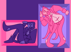 Size: 1456x1055 | Tagged: safe, artist:lovely_wayniac, artist:lovelywayniac, agent stone, abstract background, anxious, boots, commission, monochrome, suit, tailcoat, tie