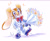 Size: 1700x1395 | Tagged: safe, artist:pespillo, cream the rabbit, rabbit, 2026, bouquet, bow, bowtie, clothes, creamabetes, crossdressing, cute, female, fully clothed, hand in pocket, looking at viewer, pants, pointing, simple background, smile, solo, standing, standing on one leg, suit, tomboy, treads, white background