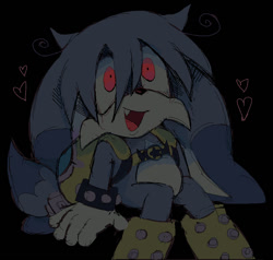Size: 891x847 | Tagged: safe, artist:bobbutterbutt, kit the fennec, 2026, black background, cute, heart, kitabetes, looking offscreen, mouth open, one fang, open smile, simple background, sitting, solo, wagging tail