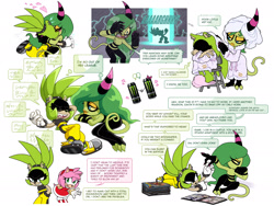 Size: 2048x1542 | Tagged: safe, artist:seventeendeer, amy rose, surge the tenrec, zeena, 2025, aaa, comic book, crack shipping, dialogue, drink, drying, duo focus, electricity, english text, eyes closed, frown, heart, kiss, lesbian, lesbian symbol, monster energy drink, screaming, shipping, sitting, smile, speech bubble, surge x zeena, talking, text, thought bubble, towel, trio