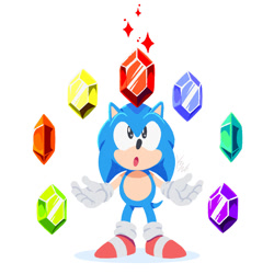 Size: 1080x1080 | Tagged: safe, artist:koazhedgehog, sonic the hedgehog, hedgehog, sonic cd, 2026, 35 days sonic, :o, classic sonic, looking at something, male, mouth open, signature, simple background, solo, sonic channel style, sparkles, standing, style emulation, time stone, white background