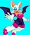 Size: 1792x2048 | Tagged: safe, artist:auto_yeah, rouge the bat, bat, 2026, blue background, cleavage, eyelashes, female, lidded eyes, looking at viewer, mouth open, one fang, open smile, outline, reaching towards the viewer, signature, simple background, smile, smiling at viewer, solo, white outline