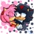Size: 1200x1200 | Tagged: safe, artist:astromer_art, amy rose, shadow the hedgehog, hedgehog, 2025, amy x shadow, blushing, duo, eyes closed, female, holding hands, kiss, looking at them, male, shipping, simple background, smile, smiling at them, straight, valentine's day