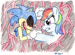 Size: 976x716 | Tagged: semi-grimdark, artist:silversimba01, oc, oc:sonic.exe, my little pony, rainbow dash
