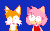Size: 1805x1110 | Tagged: safe, artist:amydaily, amy rose, miles "tails" prower, fox, hedgehog, 2026, :|, amy's halterneck dress, animated, blue background, dress, duo, female, frown, gif, lineless, looking at each other, looking offscreen, male, no outlines, simple background