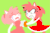 Size: 1283x853 | Tagged: safe, artist:amydaily, amy rose, 2026, angry, animated, crying, duo, eyes closed, gif, grabbing, grabbing shirt, green background, looking at them, mouth open, self paradox, simple background, standing, tears
