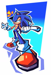 Size: 1280x1873 | Tagged: safe, artist:thatonesgguy, sonic the hedgehog, hedgehog, 2026, looking at viewer, male, outline, pointing, pose, smile, solo, standing, tongue out, v sign