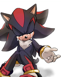 Size: 1024x1292 | Tagged: safe, artist:genjoany, shadow the hedgehog, hedgehog, 2017, crying, eyes closed, hand on ground, hand out, male, reaching out, simple background, sitting, smile, solo, tears, tears of happiness, white background