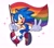 Size: 2372x2099 | Tagged: safe, artist:loulubally, sonic the hedgehog, hedgehog, 2026, flag, holding something, looking at viewer, male, open smile, pride, pride flag, pride month, rainbow flag, simple background, smile, smiling at viewer, solo, sparkles, v sign, white background