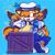Size: 2048x2048 | Tagged: safe, artist:fizzy-dizz, marine the raccoon, raccoon, alternate outfit, blue background, crate, female, hand on hip, leaning, leaning on something, mouth hold, one eye closed, seaman outfit, simple background, smile, solo, sonic rush, sun, treads