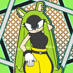 Size: 1919x1919 | Tagged: safe, artist:xyzxtrrz, surge the tenrec, tenrec, 2025, abstract background, cute, female, long hair, looking at viewer, piercing, pose, solo, standing