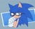 Size: 1080x905 | Tagged: safe, artist:aleespace-art, sonic the hedgehog, hedgehog, 2026, flat colors, glasses, lidded eyes, looking at viewer, male, smile, smug, solo