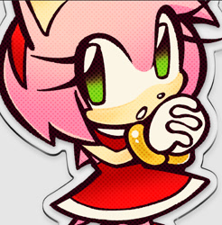 Size: 877x893 | Tagged: safe, artist:amydaily, amy rose, 2026, amybetes, cute, faux sticker, hands together, mouth open, outline, simple background, solo, white background