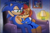 Size: 1800x1200 | Tagged: safe, artist:classicsonicsatam, sally acorn, sonic the hedgehog, chipmunk, hedgehog, hybrid, squirrel, 2025, archie sonic the hedgehog, bathrobe, couch, dic, duo, eyes closed, female, hand on another's back, hand on another's chest, indoors, leaning on them, light, male, nighttime, photo, sally x sonic, shipping, sitting, sonic satam, straight
