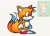 Size: 1149x834 | Tagged: safe, artist:cliptoclimax, miles "tails" prower, fox, 2026, classic sonic (universe), classic tails, frown, looking offscreen, redraw, reference inset, simple background, solo, sprite, standing, traced, white background