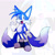 Size: 2048x2048 | Tagged: safe, artist:redstarring, miles "tails" prower, oc, oc:blails the fox, 2026, blue shoes, cute, echo background, eyelashes, female, looking at viewer, smile, solo, solo female, standing, trans female, transgender, waving